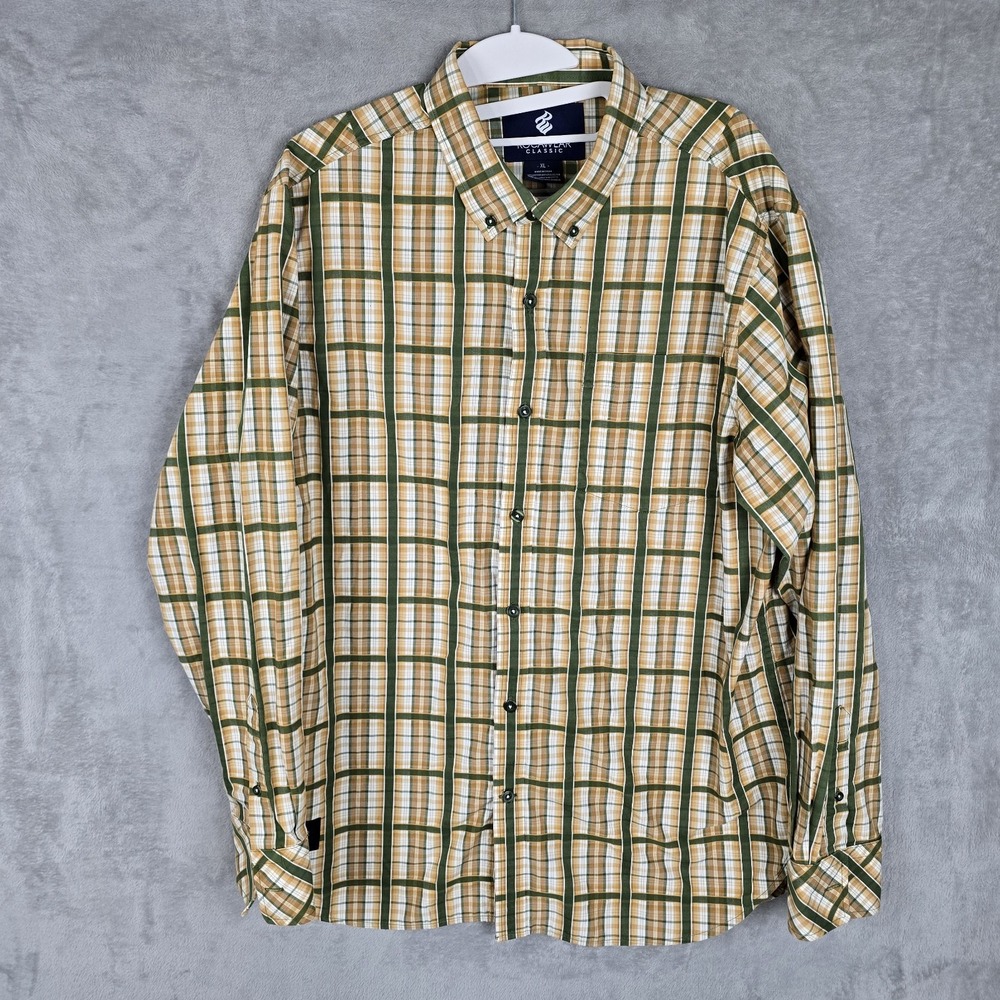 Rocawear Classic Mens XL Plaid Button Down Shirt Green Tan Long Sleeve Urban Y2K